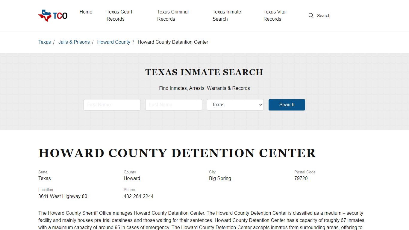 Howard County Detention Center in Big Spring, TX - Contact Information ...